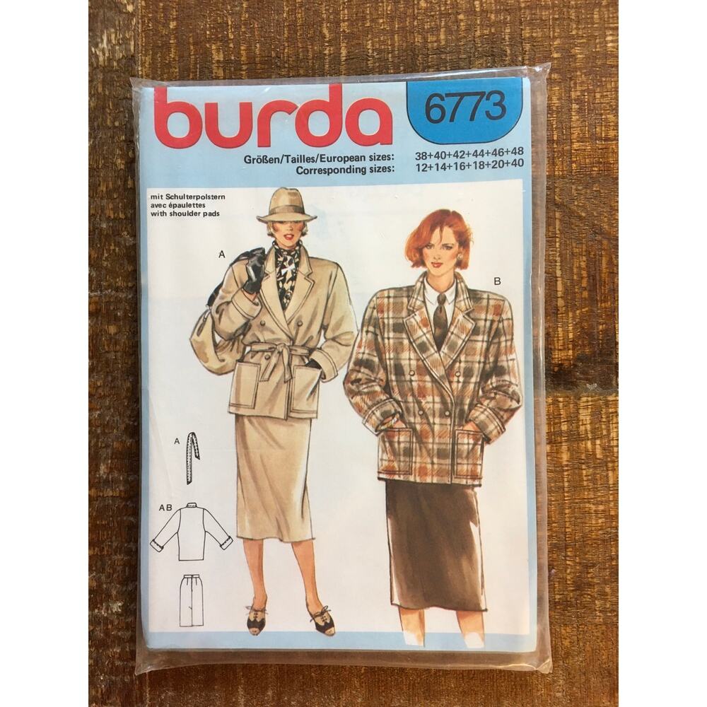 Burda Sewing Pattern 6773 Womens Suit Oversized Blazer Jacket Skirt 12-22 UNCUT